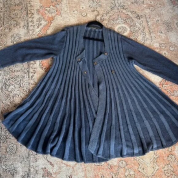 Willow Blue Pleated Woman’s Long Winter Fall Sweater Cotton Irish Snap Front XL - Picture 1 of 6